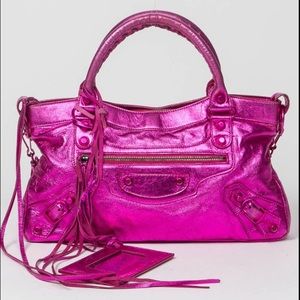 FLASH SALE Balenciaga Metallic Pink City Bag